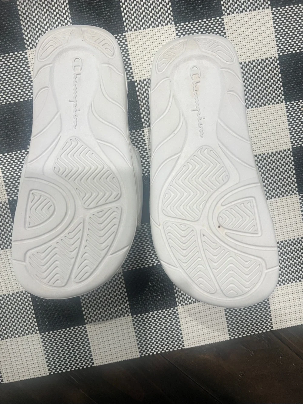 Champion White Kids Slide Sandals with Black & Red Logo
